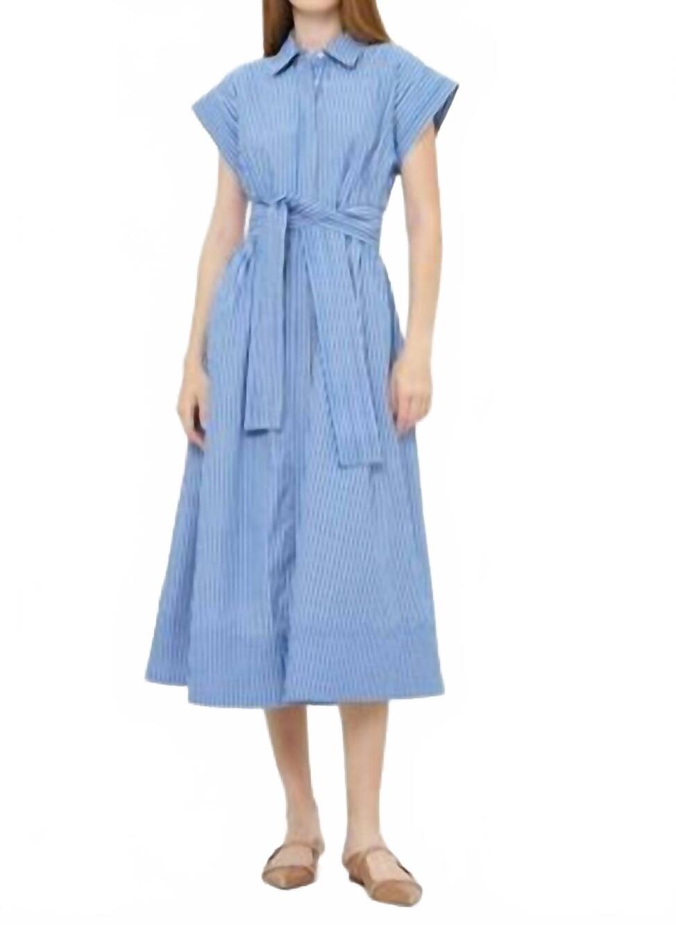 NEW OLIPHANT belted shirt dress in devon blue
